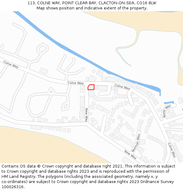 113, COLNE WAY, POINT CLEAR BAY, CLACTON-ON-SEA, CO16 8LW: Location map and indicative extent of plot