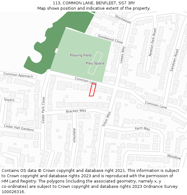 113, COMMON LANE, BENFLEET, SS7 3RY: Location map and indicative extent of plot