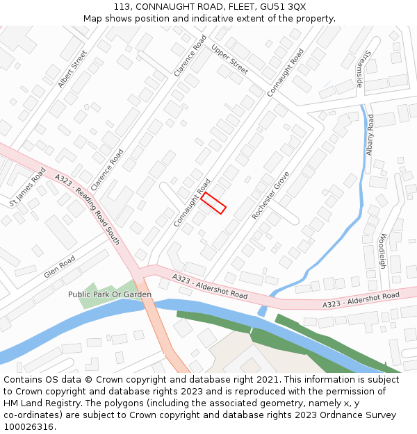 113, CONNAUGHT ROAD, FLEET, GU51 3QX: Location map and indicative extent of plot