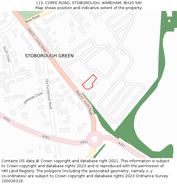 113, CORFE ROAD, STOBOROUGH, WAREHAM, BH20 5AY: Location map and indicative extent of plot