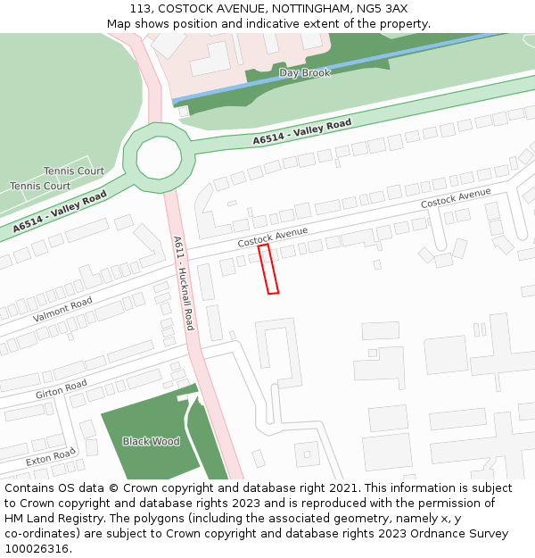 113, COSTOCK AVENUE, NOTTINGHAM, NG5 3AX: Location map and indicative extent of plot