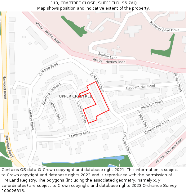 113, CRABTREE CLOSE, SHEFFIELD, S5 7AQ: Location map and indicative extent of plot