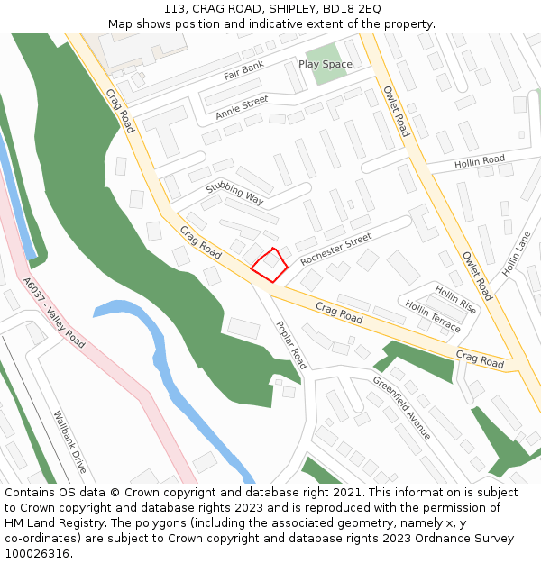 113, CRAG ROAD, SHIPLEY, BD18 2EQ: Location map and indicative extent of plot