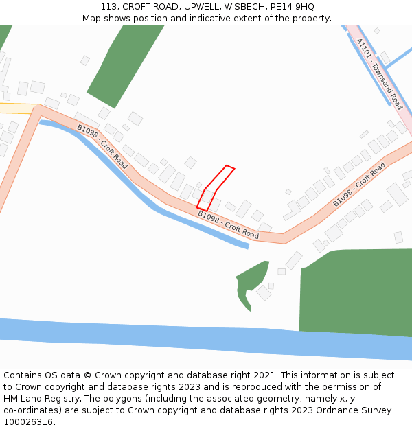 113, CROFT ROAD, UPWELL, WISBECH, PE14 9HQ: Location map and indicative extent of plot