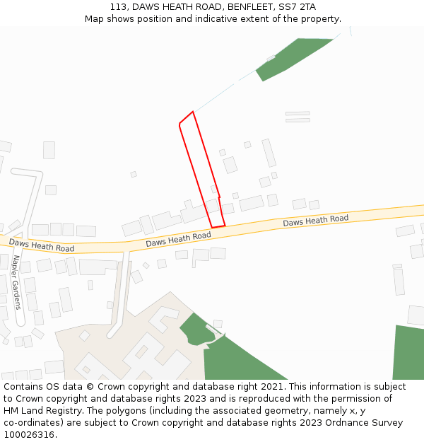 113, DAWS HEATH ROAD, BENFLEET, SS7 2TA: Location map and indicative extent of plot