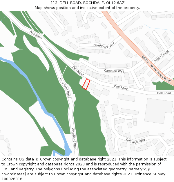 113, DELL ROAD, ROCHDALE, OL12 6AZ: Location map and indicative extent of plot