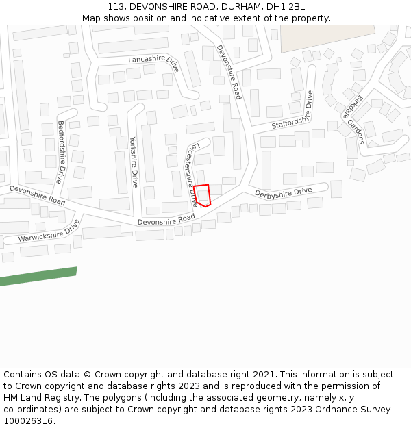 113, DEVONSHIRE ROAD, DURHAM, DH1 2BL: Location map and indicative extent of plot