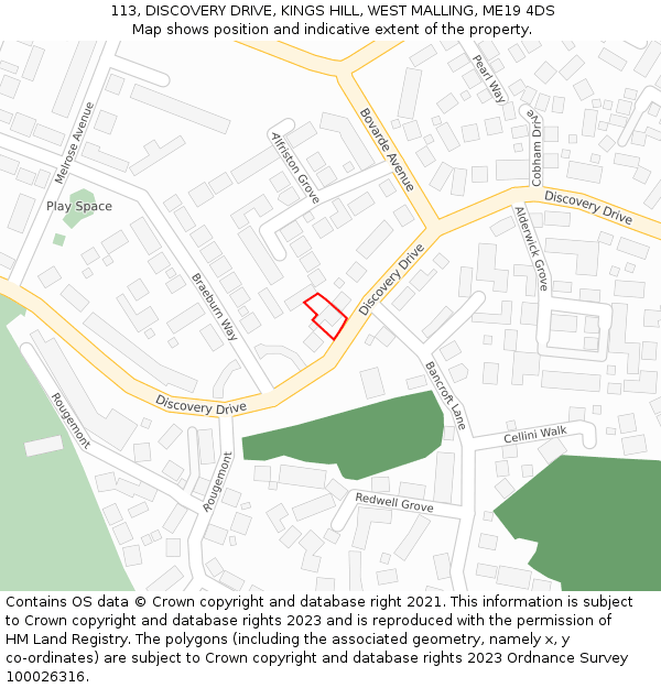 113, DISCOVERY DRIVE, KINGS HILL, WEST MALLING, ME19 4DS: Location map and indicative extent of plot