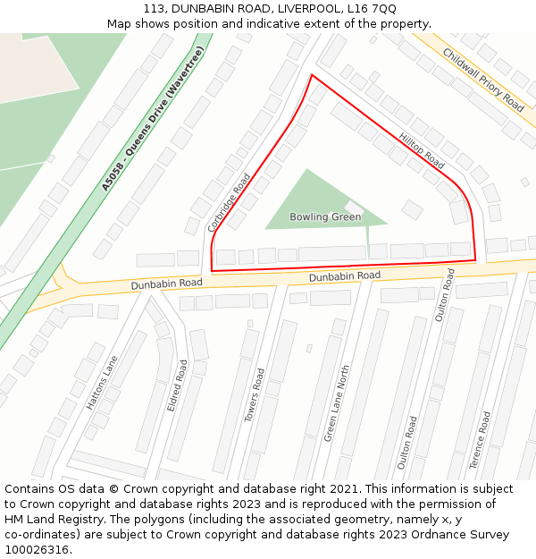 113, DUNBABIN ROAD, LIVERPOOL, L16 7QQ: Location map and indicative extent of plot