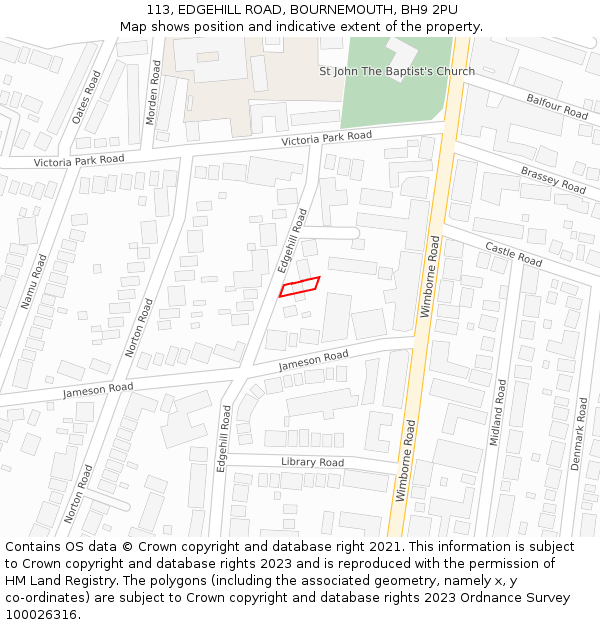 113, EDGEHILL ROAD, BOURNEMOUTH, BH9 2PU: Location map and indicative extent of plot