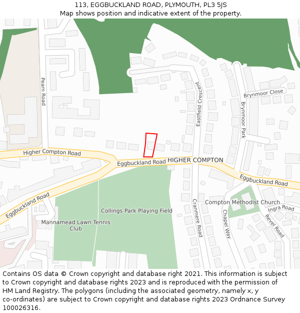 113, EGGBUCKLAND ROAD, PLYMOUTH, PL3 5JS: Location map and indicative extent of plot