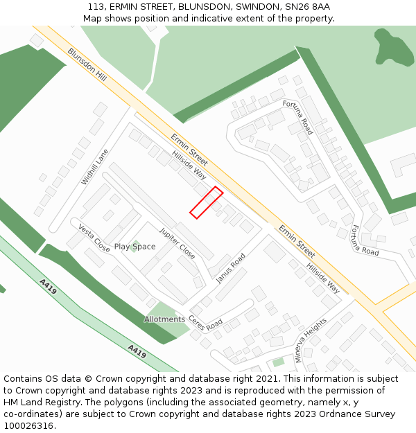 113, ERMIN STREET, BLUNSDON, SWINDON, SN26 8AA: Location map and indicative extent of plot