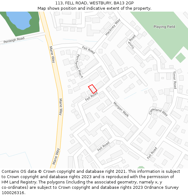 113, FELL ROAD, WESTBURY, BA13 2GP: Location map and indicative extent of plot