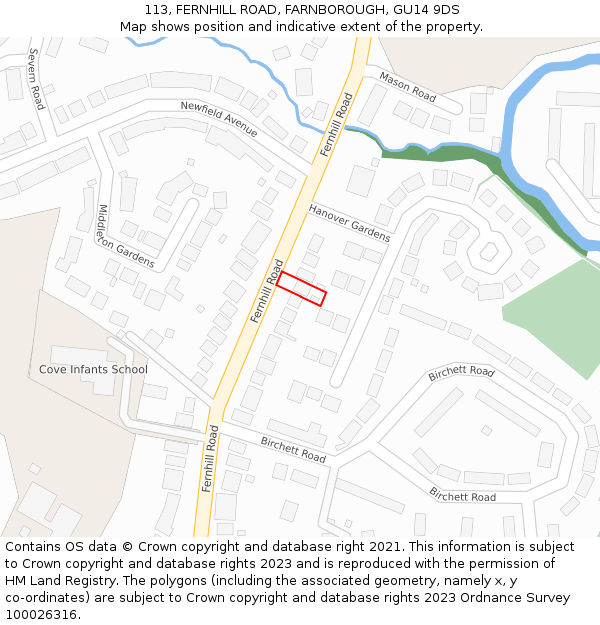 113, FERNHILL ROAD, FARNBOROUGH, GU14 9DS: Location map and indicative extent of plot