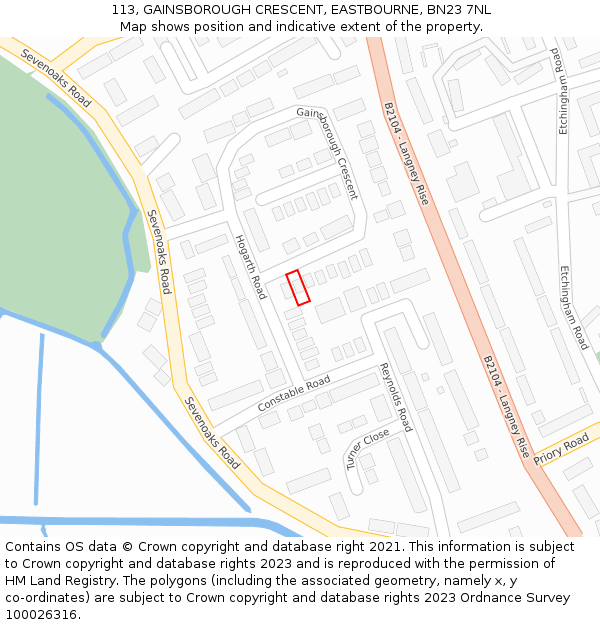 113, GAINSBOROUGH CRESCENT, EASTBOURNE, BN23 7NL: Location map and indicative extent of plot