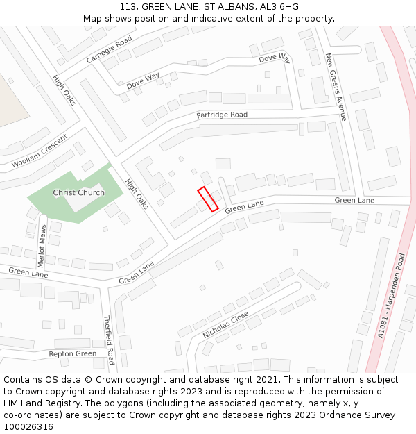 113, GREEN LANE, ST ALBANS, AL3 6HG: Location map and indicative extent of plot