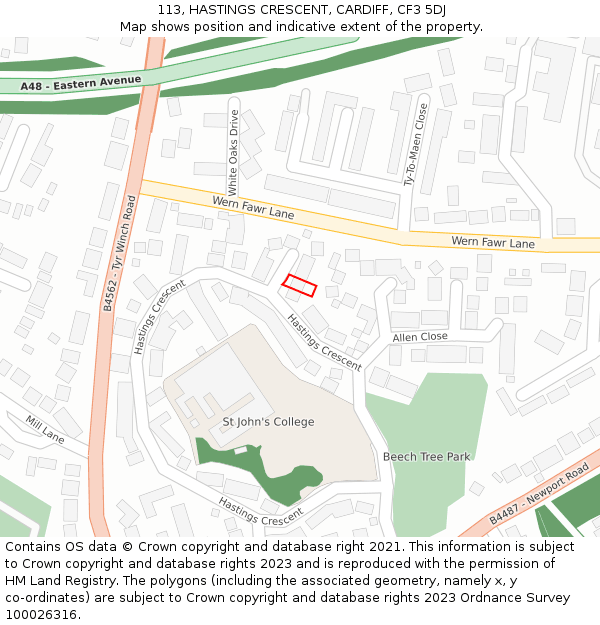 113, HASTINGS CRESCENT, CARDIFF, CF3 5DJ: Location map and indicative extent of plot