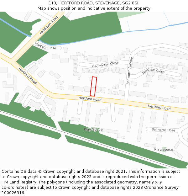 113, HERTFORD ROAD, STEVENAGE, SG2 8SH: Location map and indicative extent of plot