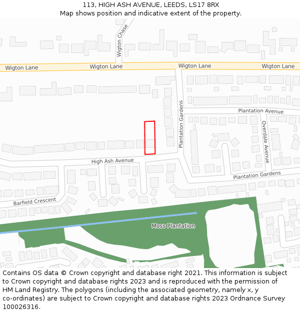 113, HIGH ASH AVENUE, LEEDS, LS17 8RX: Location map and indicative extent of plot