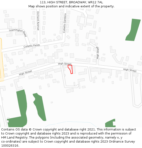 113, HIGH STREET, BROADWAY, WR12 7AL: Location map and indicative extent of plot