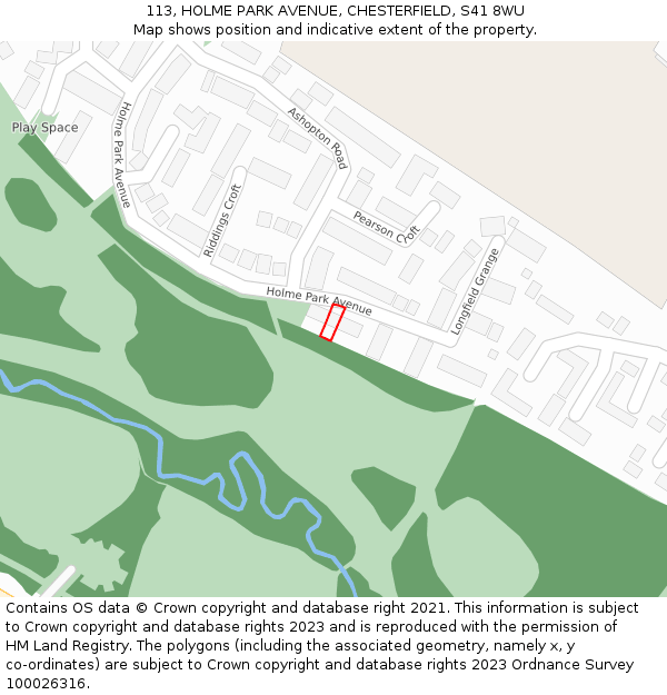 113, HOLME PARK AVENUE, CHESTERFIELD, S41 8WU: Location map and indicative extent of plot