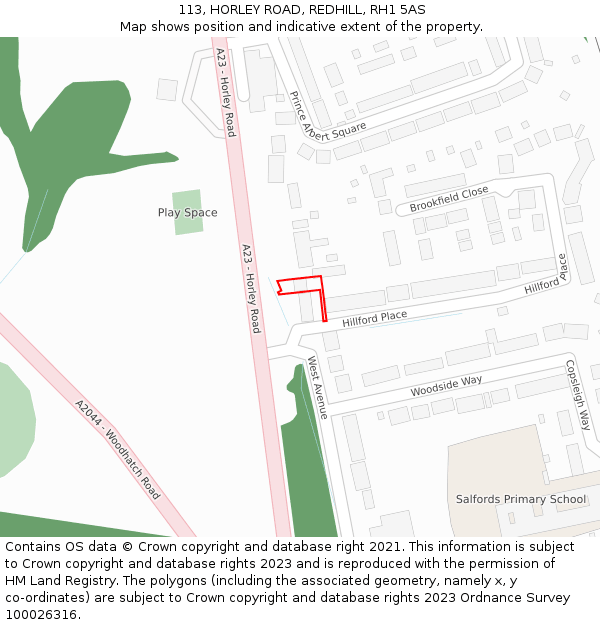 113, HORLEY ROAD, REDHILL, RH1 5AS: Location map and indicative extent of plot
