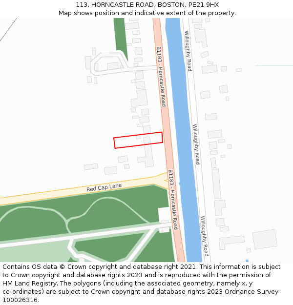 113, HORNCASTLE ROAD, BOSTON, PE21 9HX: Location map and indicative extent of plot