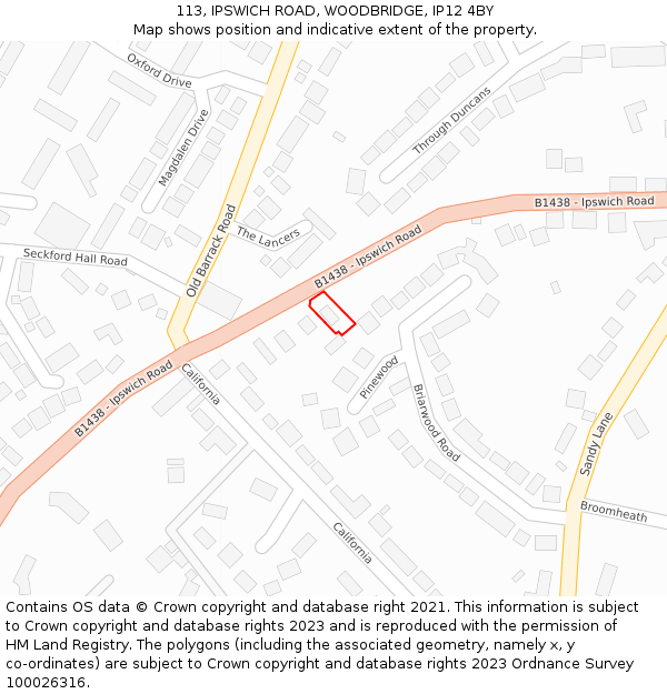 113, IPSWICH ROAD, WOODBRIDGE, IP12 4BY: Location map and indicative extent of plot