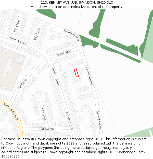 113, KENNET AVENUE, SWINDON, SN25 3LQ: Location map and indicative extent of plot