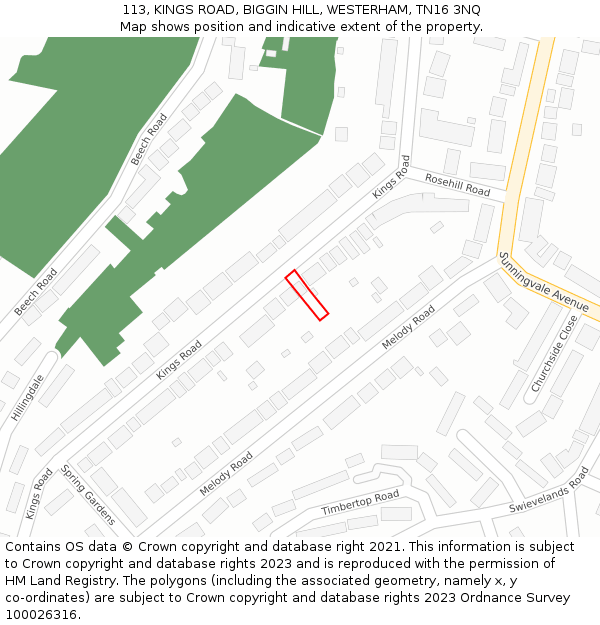 113, KINGS ROAD, BIGGIN HILL, WESTERHAM, TN16 3NQ: Location map and indicative extent of plot