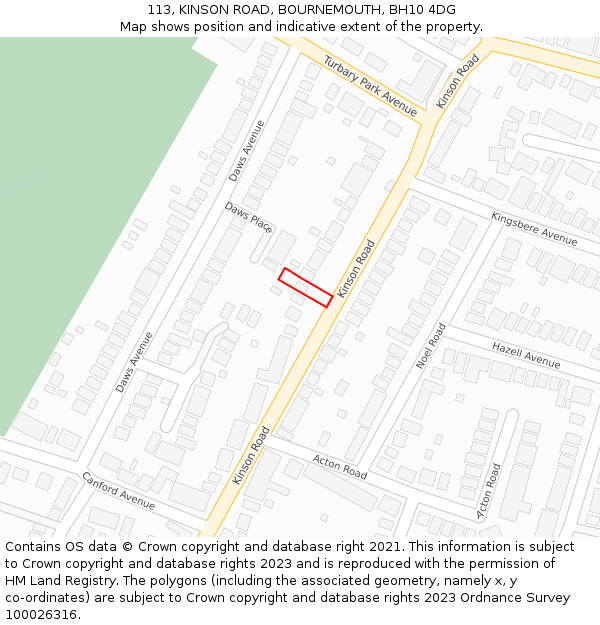 113, KINSON ROAD, BOURNEMOUTH, BH10 4DG: Location map and indicative extent of plot