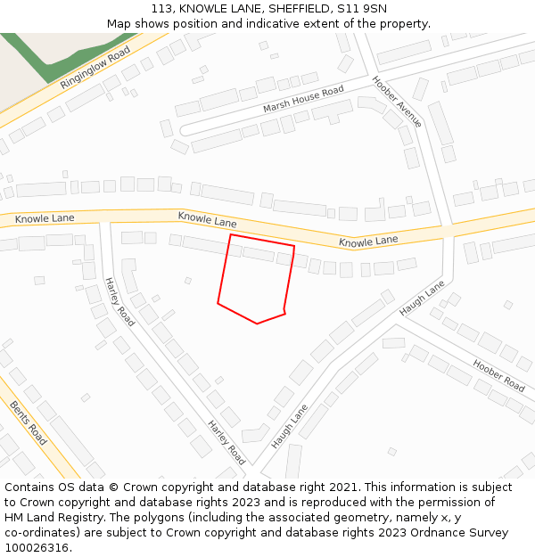 113, KNOWLE LANE, SHEFFIELD, S11 9SN: Location map and indicative extent of plot