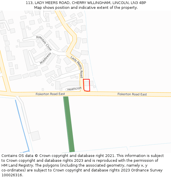 113, LADY MEERS ROAD, CHERRY WILLINGHAM, LINCOLN, LN3 4BP: Location map and indicative extent of plot