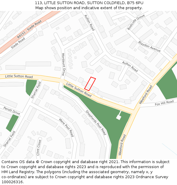113, LITTLE SUTTON ROAD, SUTTON COLDFIELD, B75 6PU: Location map and indicative extent of plot
