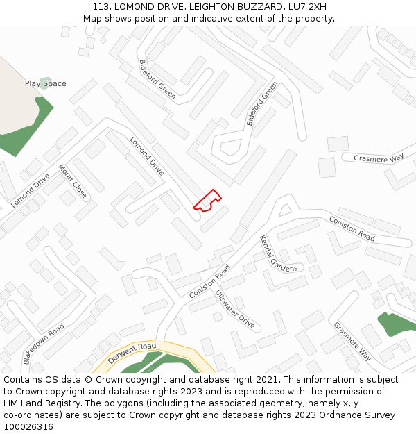 113, LOMOND DRIVE, LEIGHTON BUZZARD, LU7 2XH: Location map and indicative extent of plot