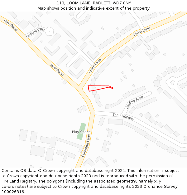 113, LOOM LANE, RADLETT, WD7 8NY: Location map and indicative extent of plot