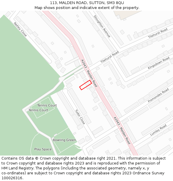 113, MALDEN ROAD, SUTTON, SM3 8QU: Location map and indicative extent of plot