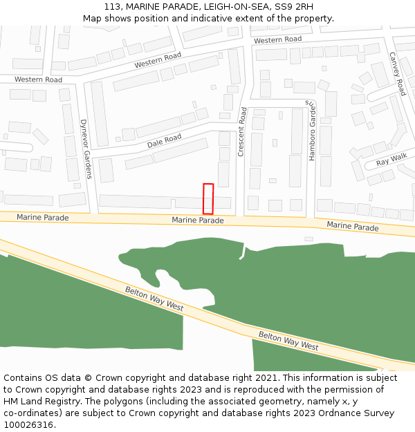 113, MARINE PARADE, LEIGH-ON-SEA, SS9 2RH: Location map and indicative extent of plot