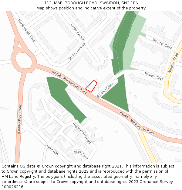 113, MARLBOROUGH ROAD, SWINDON, SN3 1PN: Location map and indicative extent of plot