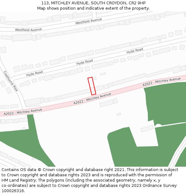 113, MITCHLEY AVENUE, SOUTH CROYDON, CR2 9HP: Location map and indicative extent of plot