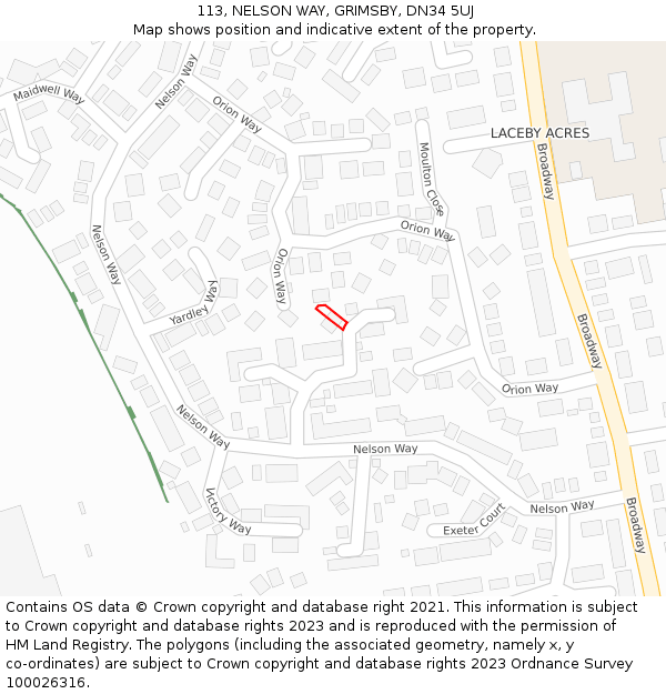 113, NELSON WAY, GRIMSBY, DN34 5UJ: Location map and indicative extent of plot