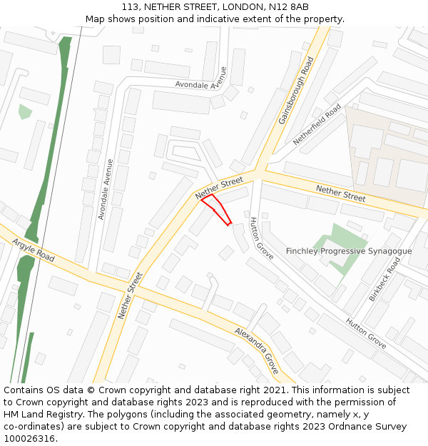 113, NETHER STREET, LONDON, N12 8AB: Location map and indicative extent of plot