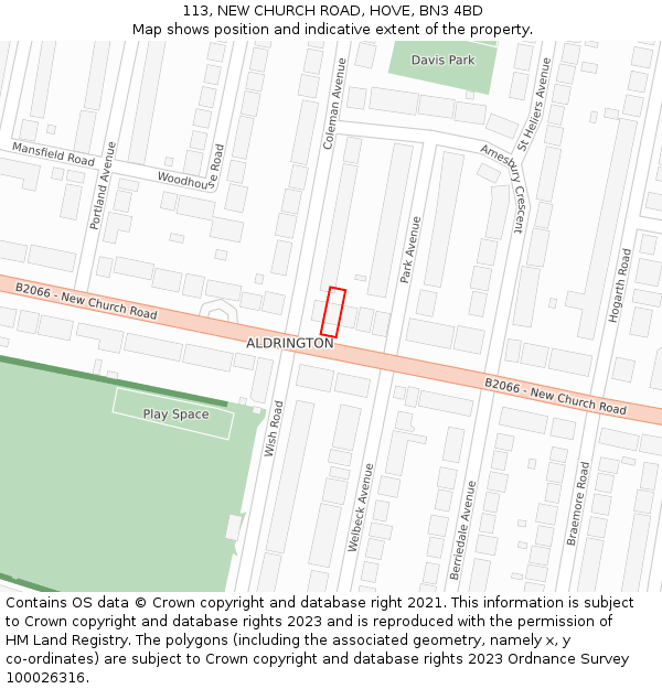 113, NEW CHURCH ROAD, HOVE, BN3 4BD: Location map and indicative extent of plot