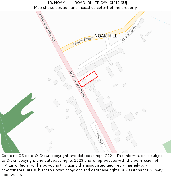 113, NOAK HILL ROAD, BILLERICAY, CM12 9UJ: Location map and indicative extent of plot