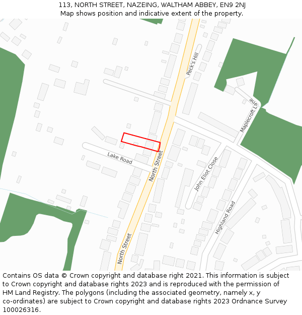 113, NORTH STREET, NAZEING, WALTHAM ABBEY, EN9 2NJ: Location map and indicative extent of plot