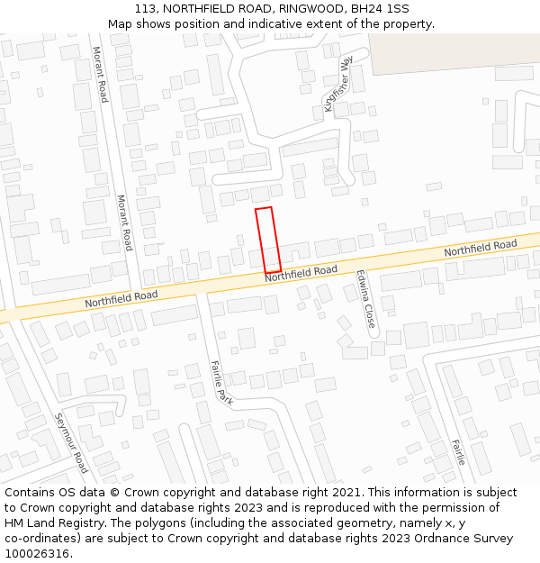 113, NORTHFIELD ROAD, RINGWOOD, BH24 1SS: Location map and indicative extent of plot