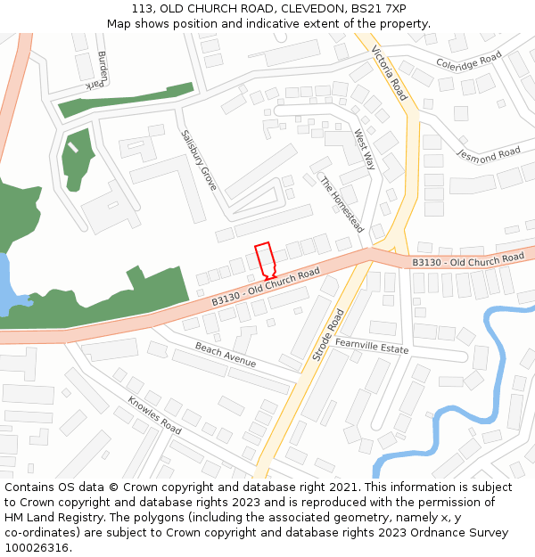 113, OLD CHURCH ROAD, CLEVEDON, BS21 7XP: Location map and indicative extent of plot