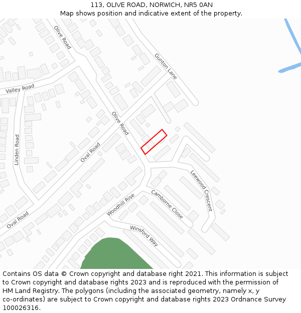 113, OLIVE ROAD, NORWICH, NR5 0AN: Location map and indicative extent of plot