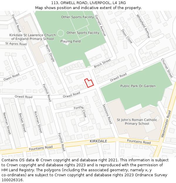 113, ORWELL ROAD, LIVERPOOL, L4 1RG: Location map and indicative extent of plot