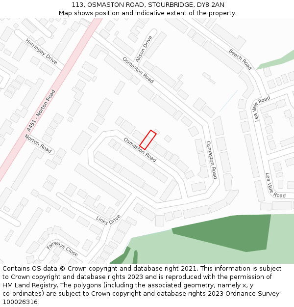 113, OSMASTON ROAD, STOURBRIDGE, DY8 2AN: Location map and indicative extent of plot